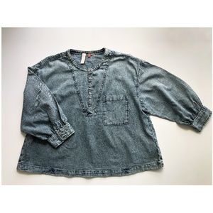 PILCRO Anthropologie Denim Blouse Shirt Size XXSP Denim Pullover